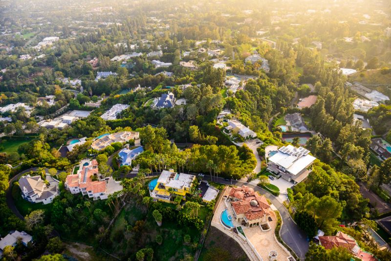 beverly hills mansions landscape aerial view