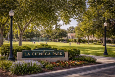 La Cienega Park Beverly Hills residential neighborhood with green space and walkways