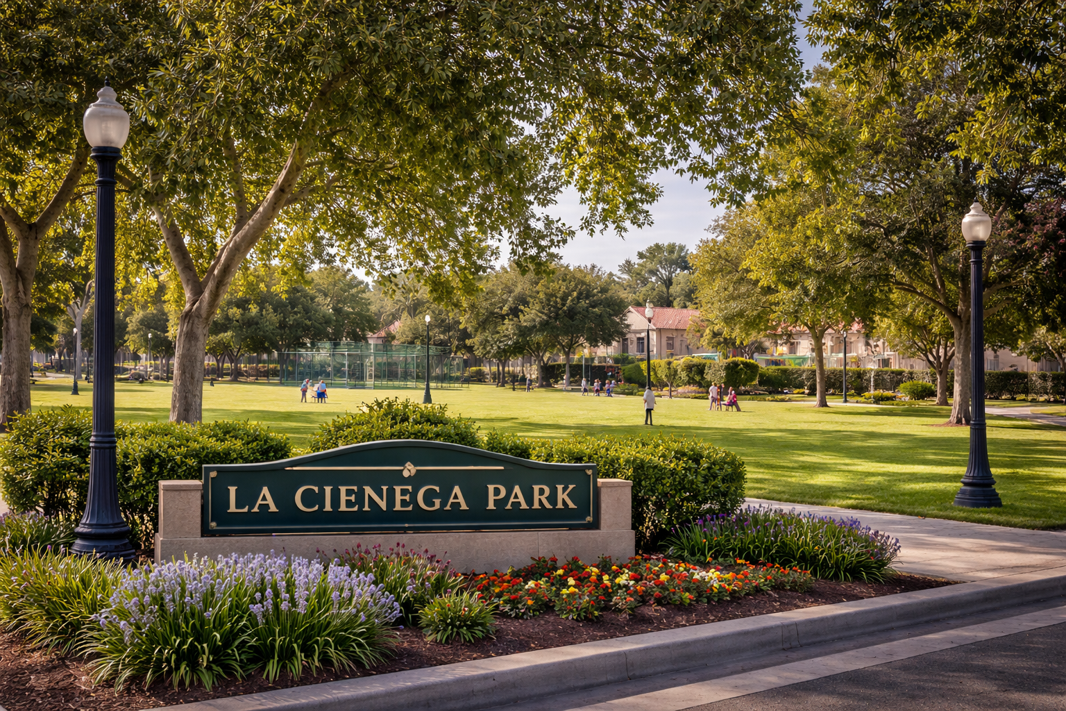 La Cienega Park Beverly Hills residential neighborhood with green space and walkways